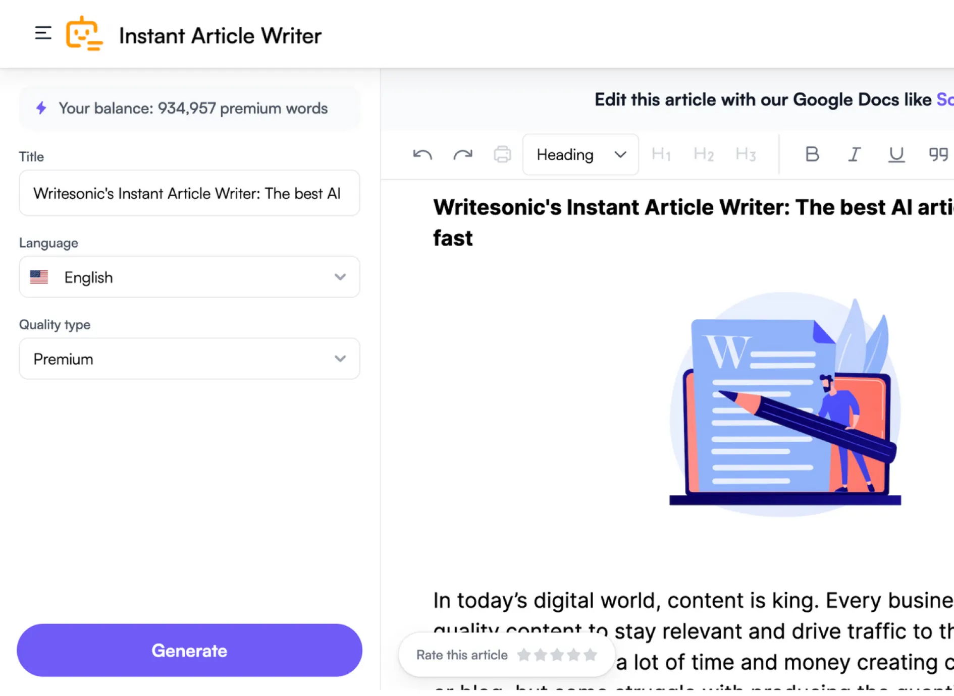 Write articles instantly for free